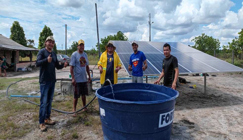 Painel de Captação solar para sistema de Captação de água, Comunidade Indígena Truaru — Foto: Divulgação CIR