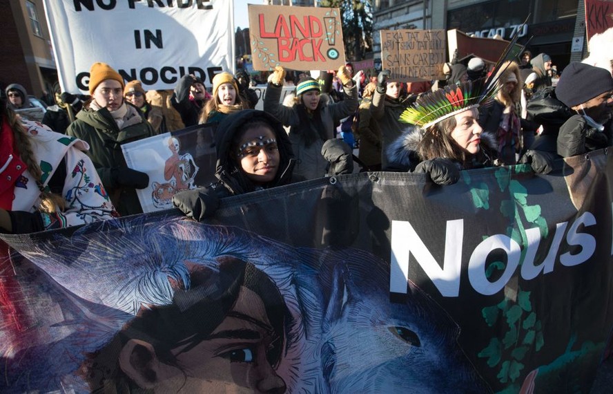 Protestos civis em Montreal, sede da COP15, cúpula da ONU sobre biodiversidade.