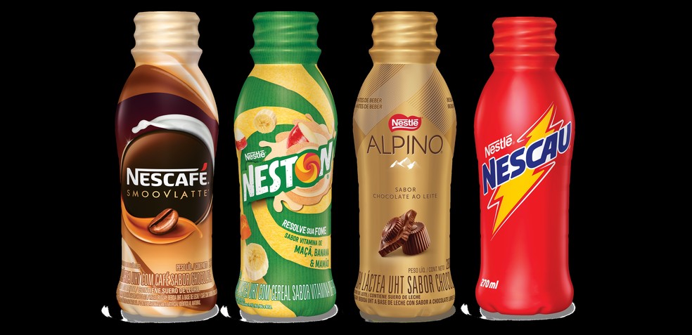 Garrafinhas de bebidas prontas da Nestlé: 50% de plástico reciclado nas embalagens. — Foto: Divulgação