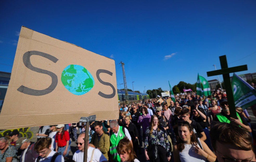 Protestos da "Greve Global pelo Clima" em setembro de 2023. — Foto: Getty Images