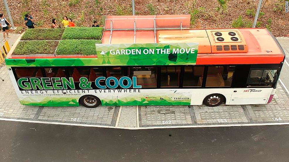 Singapura testa eficácia de teto verde em ônibus — Foto:  GWS Living Art / Divulgação