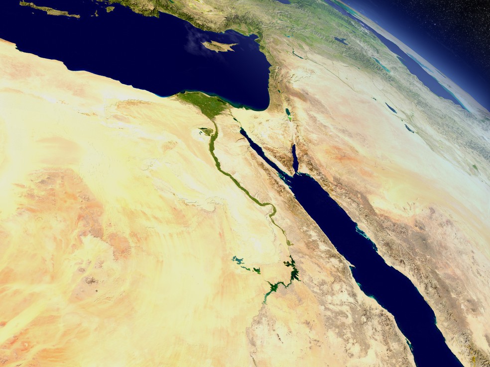 Região do Egito (e o Rio Nilo) vista da órbita da Terra — Foto: Getty Images