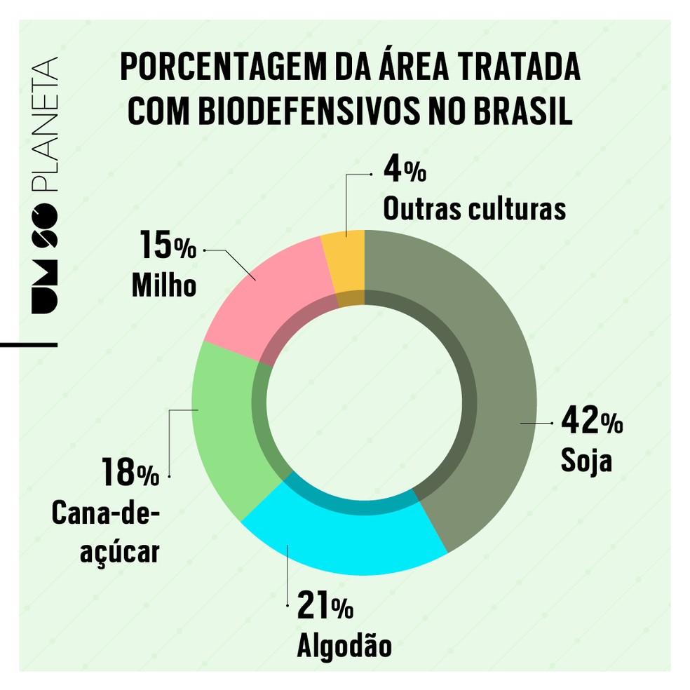 Análise do uso de biodefensivos no Brasil — Foto: Arte: Danilo Bandeira/Editora Globo