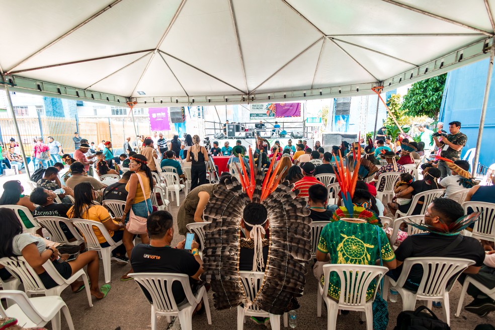 Reunião em Belém discute perspectiva indígena para o futuro da Amazônia. — Foto: Márcio Nagano