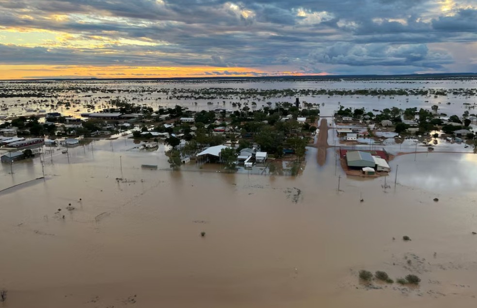 Enchente em Queensland, na Austrália, atingiu meio milhão de quilômetros quadrados — Foto: Reprodução/redes sociais