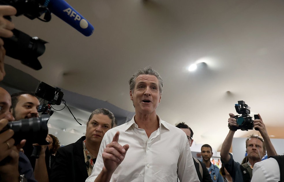 Gavin Newsom, Governador da California, está presente na 30ª Conferência das Partes (COP30). — Foto: Aline Massuca/COP30