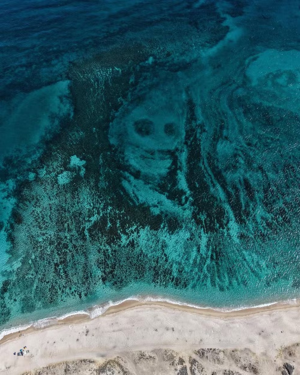 Imagem de duas caveiras em praia no México — Foto: Reprodução/Rafael Mesquita
