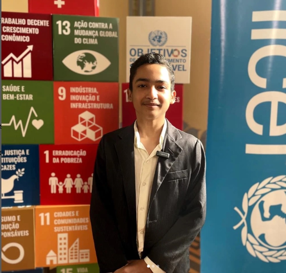 João Victor, recém-empossado conselheiro jovem da Unicef. — Foto: João do Clima/Instagram
