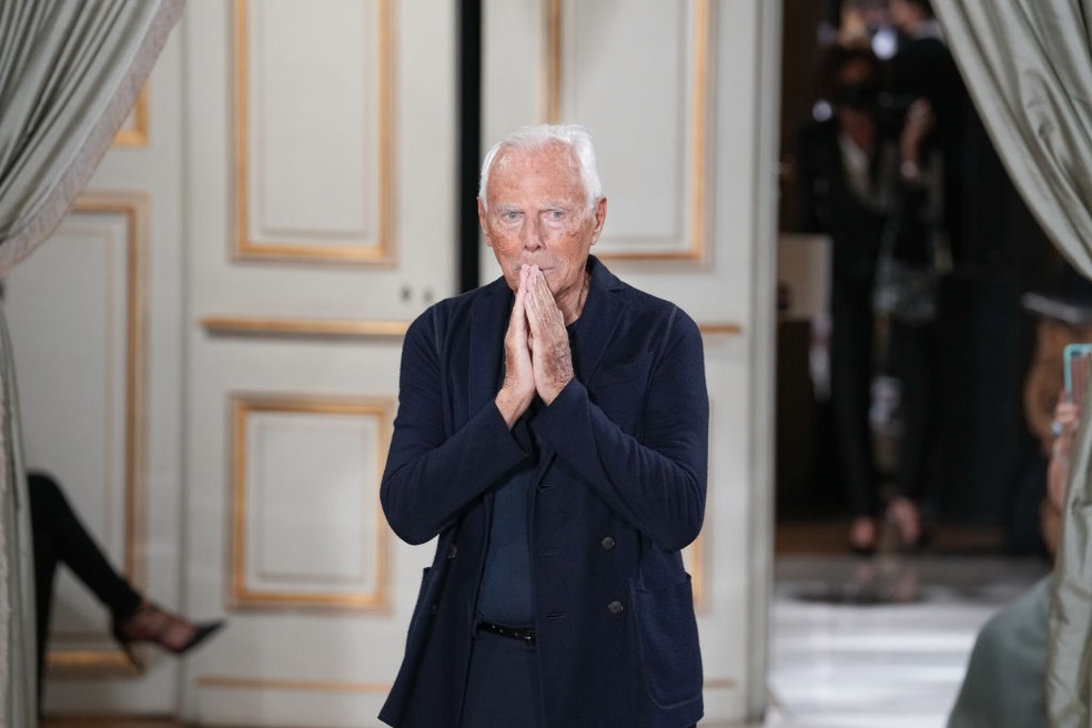 O estilista Giorgio Armani, de 88 anos. — Foto: Peter White/Getty Images
