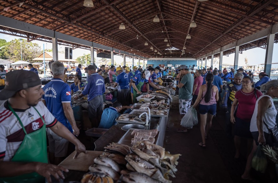 Mercado de peixe em Santarém, estado do Pará