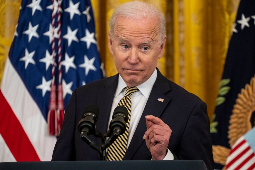 Joe Biden, presidente dos EUA, discursa durante evento na Casa Branca. Governo quer tornar públicas as emiss˜øes das empresas com ações negociadas em Bolsa de Valores