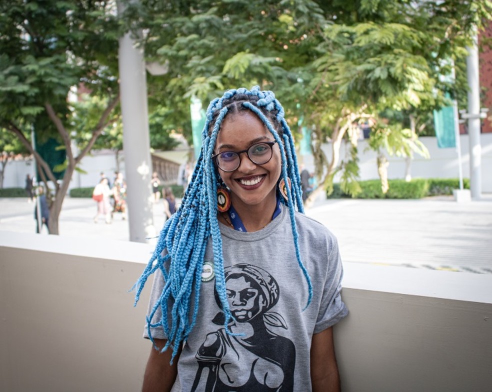 Jaiane Bruna, 22 anos, de Alagoas, representando a juventude negra das periferias. — Foto: Amanda Magnani