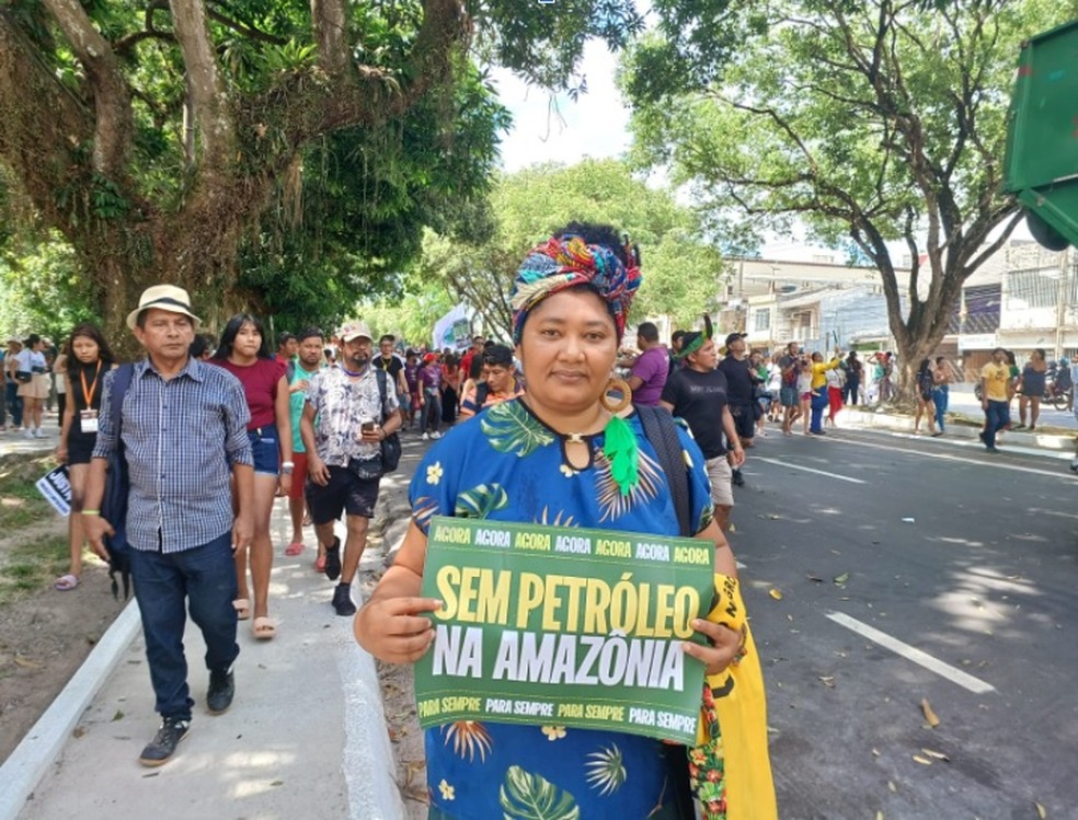 Marcha dos Povos da Terra pela Amazônia teve protesto contra petróleo na Amazônia — Foto: Divulgação
