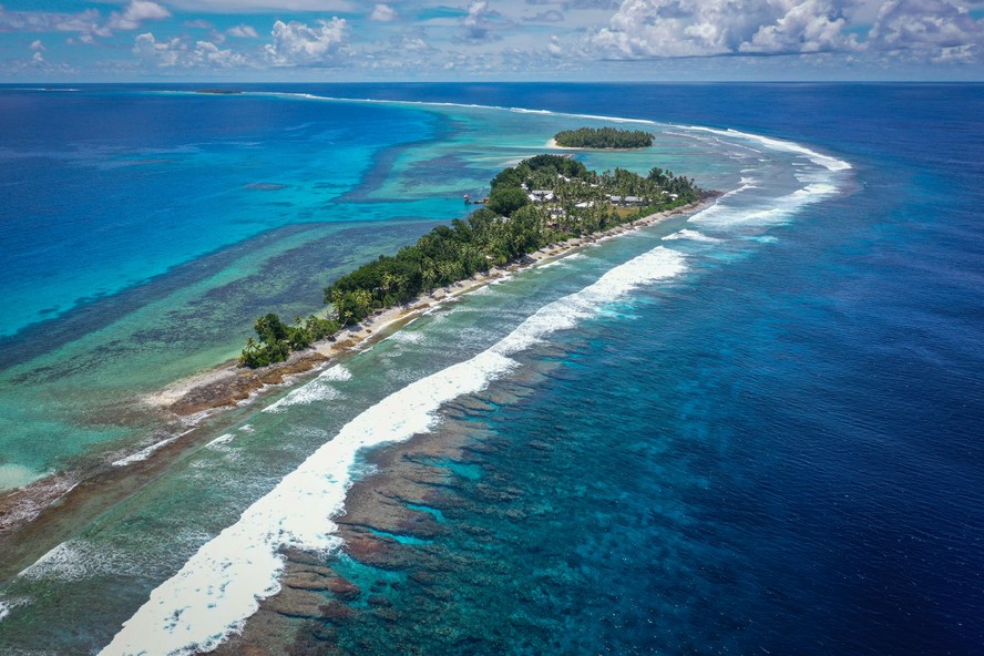 Vista aérea de Tuvalu, uma das nações insulares que correm o risco de desaparecer com as mudanças climáticas